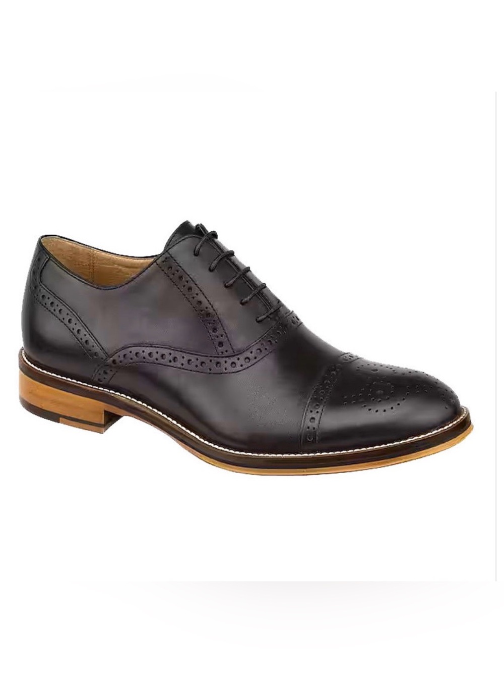 Johnston & Murphy Conrad Cap Toe Oxford Black Leather Brogue Detail Sz 11W Wide